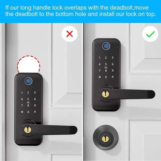 Alt view image 4 of 7 - Keyless Entry Fingerprint Smart Door Lock with Handle,Digital Electronic Lock with Touchscreen Keypad,Electric Door Knob for Exterior Interior Entry/Bedroom Front Doors,Built-in WiFi
