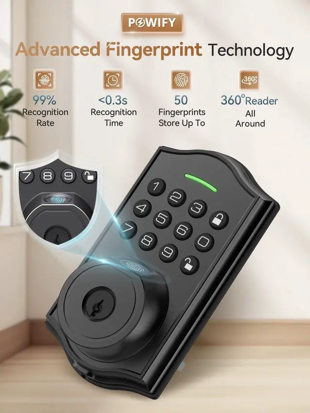 Alt view image 3 of 7 - Keyless Entry Door Lock with Handle,Fingerprint Smart Front Door Lock Set,APP Control, Electronic Keypad Deadbolt with Lever Handle, Anti-Peeping, Auto Lock, Easy Install, Black