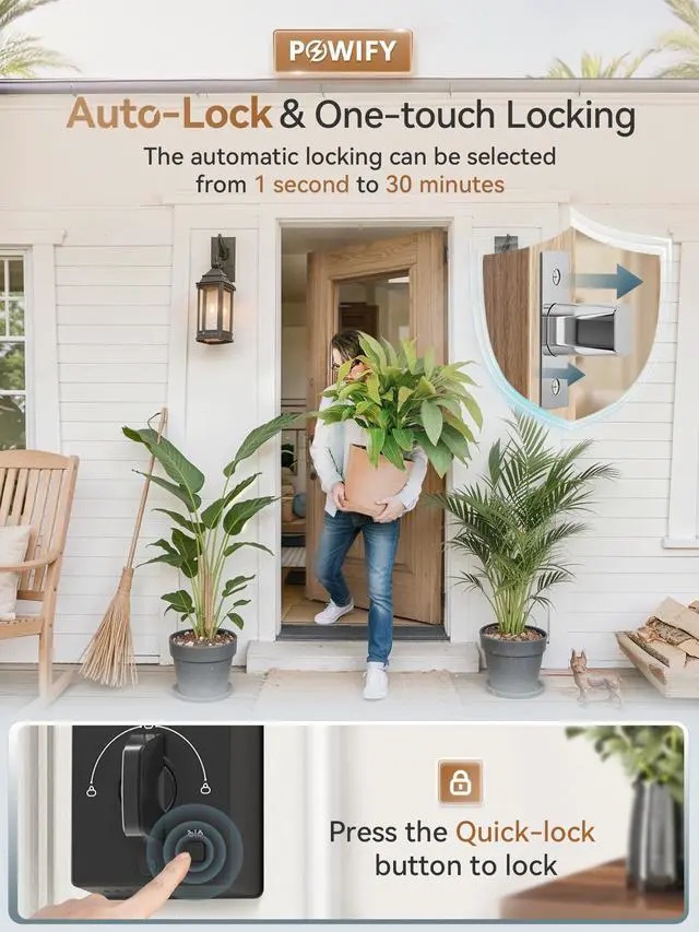 Alt view image 4 of 7 - Keyless Entry Door Lock with Handle,Fingerprint Smart Front Door Lock Set,APP Control, Electronic Keypad Deadbolt with Lever Handle, Anti-Peeping, Auto Lock, Easy Install, Black