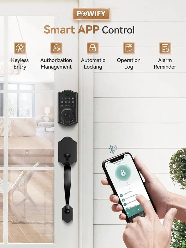 Alt view image 7 of 7 - Keyless Entry Door Lock with Handle,Fingerprint Smart Front Door Lock Set,APP Control, Electronic Keypad Deadbolt with Lever Handle, Anti-Peeping, Auto Lock, Easy Install, Black