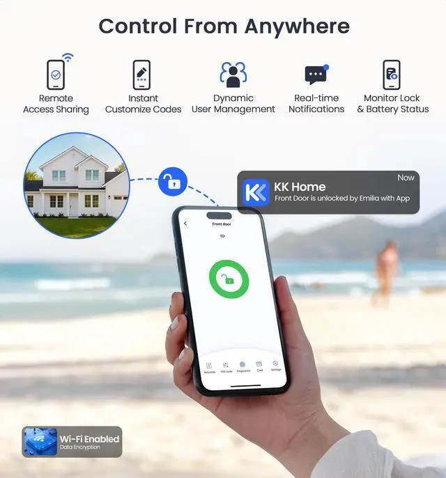 Alt view image 2 of 7 - VE017G Wi-Fi Keyless Entry Door Lock, App Remote & Voice Control, Fingerprint Smart Locks for Front Door, Touchscreen Electronic Keypad Deadbolt, Auto Lock, Emergency Power Port, Matte Black