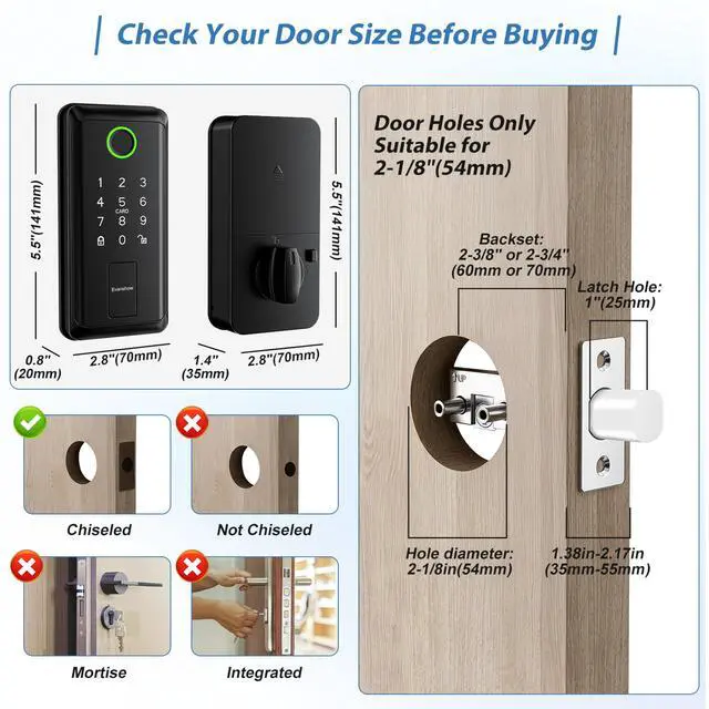 Alt view image 3 of 7 - Keyless Entry Door Lock,Smart Keyless Entry Door Lock, Fingerprint Smart Locks for Front Door,Smart Deadbolt Lock, Built-in Wi-Fi APP Control-Passcode Remotely, Easy Installation
