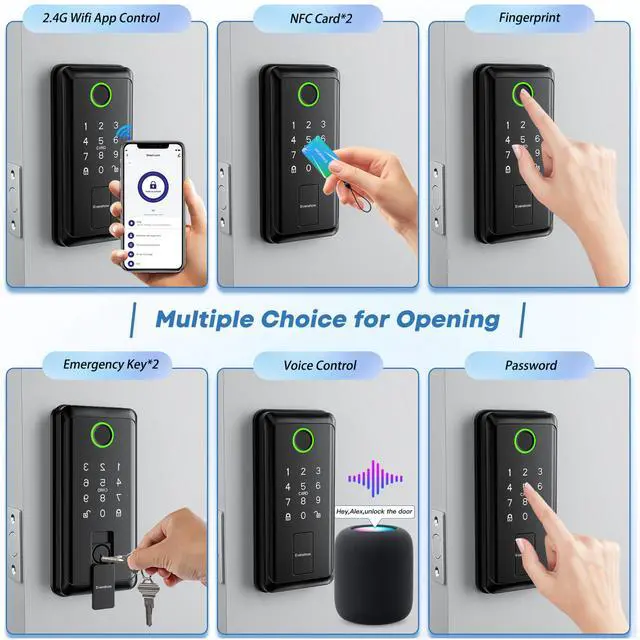 Alt view image 2 of 7 - Keyless Entry Door Lock,Smart Keyless Entry Door Lock, Fingerprint Smart Locks for Front Door,Smart Deadbolt Lock, Built-in Wi-Fi APP Control-Passcode Remotely, Easy Installation