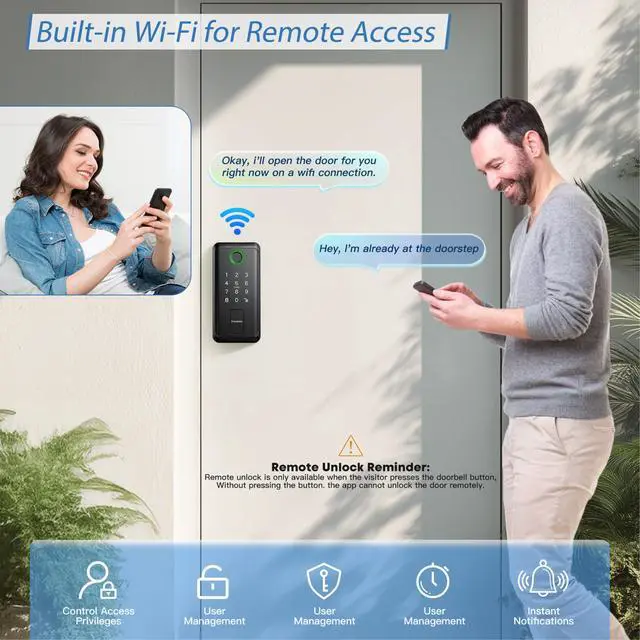 Alt view image 6 of 7 - Keyless Entry Door Lock,Smart Keyless Entry Door Lock, Fingerprint Smart Locks for Front Door,Smart Deadbolt Lock, Built-in Wi-Fi APP Control-Passcode Remotely, Easy Installation