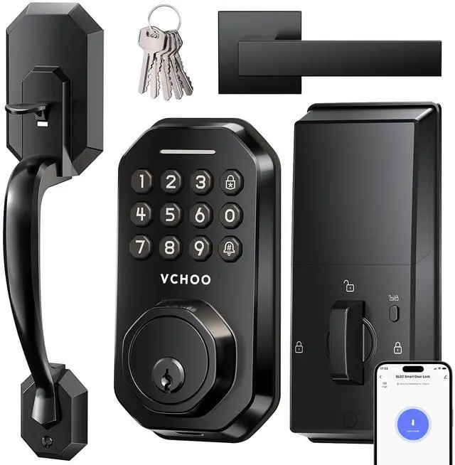 Main image of WiFi Smart Door Lock for Front Door, Keyless Entry Door Lock with App Control, Front Door Lock Set, Keypad Deadbolt with Handle Set, 5 Keys, Auto-Lock One-Touch Lock, One-time Codes, Black