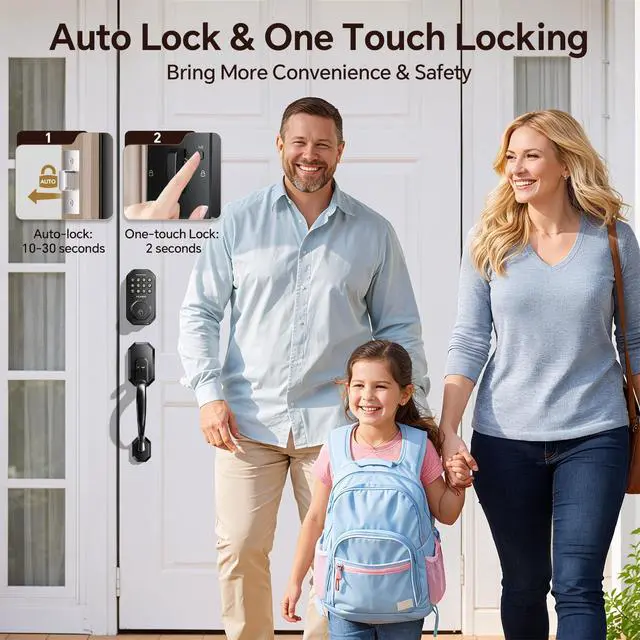 Alt view image 5 of 7 - WiFi Smart Door Lock for Front Door, Keyless Entry Door Lock with App Control, Front Door Lock Set, Keypad Deadbolt with Handle Set, 5 Keys, Auto-Lock One-Touch Lock, One-time Codes, Black