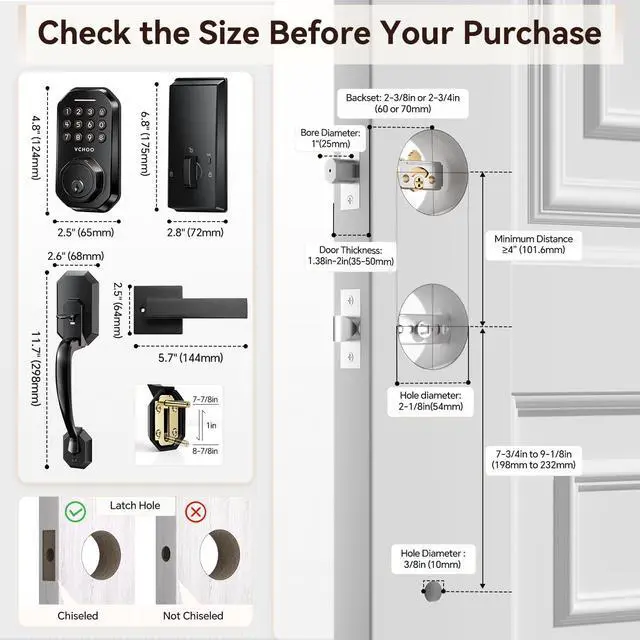 Alt view image 7 of 7 - WiFi Smart Door Lock for Front Door, Keyless Entry Door Lock with App Control, Front Door Lock Set, Keypad Deadbolt with Handle Set, 5 Keys, Auto-Lock One-Touch Lock, One-time Codes, Black