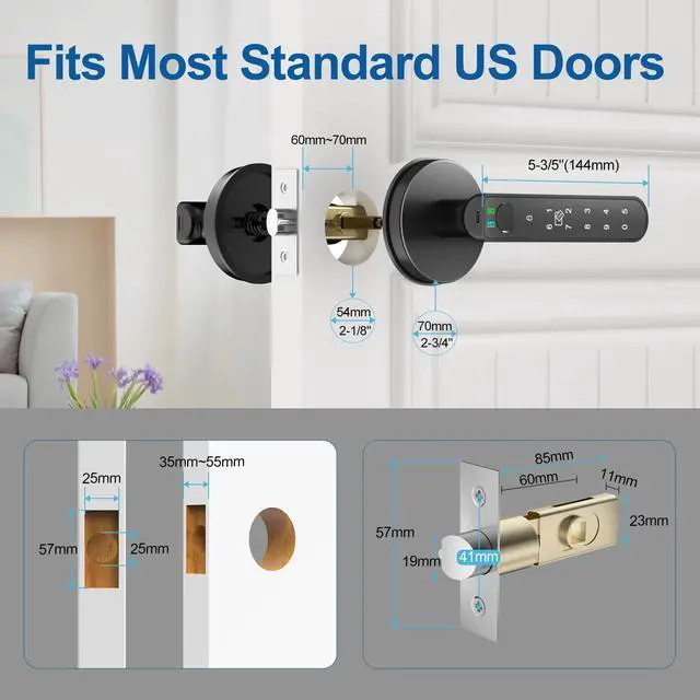 Alt view image 6 of 6 - Fingerprint Door Lock, 5 in 1 Smart Door Knob with Smart APP/Fingerprint/IC Cards/Password/Backup Keys, Finger Print Door Knob with Keypad for Bedroom, Office, Apartment, Black, 1 Pack