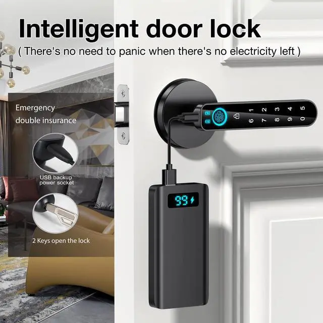 Alt view image 5 of 7 - Fingerprint Door Lock- Smart Door knob,biometric Door Lockwith passcode keypad keyless Entry Door Handlefor Bedroom Home Hotel Office Apartment (Black with APP)