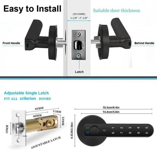 Alt view image 7 of 7 - Fingerprint Door Lock- Smart Door knob,biometric Door Lockwith passcode keypad keyless Entry Door Handlefor Bedroom Home Hotel Office Apartment (Black with APP)