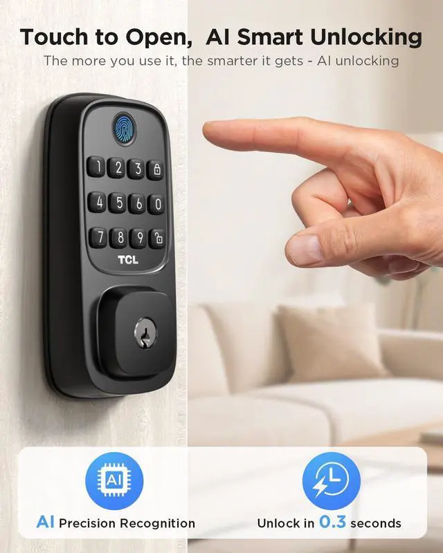Alt view image 2 of 7 - D1 Smart Lock, Fingerprint Door Lock, Keyless Entry Keypad Deadbolt Lock for Front Door, Built-in WiFi, Works with Alexa/Google Assistant, Easy Installation, 8 Months Battery (Black)