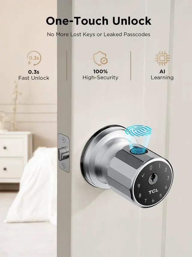 Alt view image 3 of 7 - K1 Smart Knob, Fingerprint Door Knob with Lock, Keyless Entry Biometric Electronic knob, App Control & Code Keypad Door Lock for Bedroom, Apartment, Home, Office & Garage