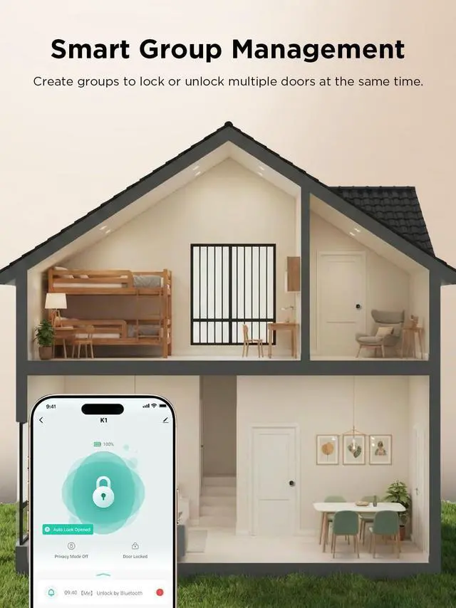 Alt view image 6 of 7 - K1 Smart Knob, Fingerprint Door Knob with Lock, Keyless Entry Biometric Electronic knob, App Control & Code Keypad Door Lock for Bedroom, Apartment, Home, Office & Garage