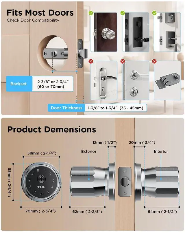 Alt view image 2 of 7 - K1 Smart Knob, Fingerprint Door Knob with Lock, Keyless Entry Biometric Electronic knob, App Control & Code Keypad Door Lock for Bedroom, Apartment, Home, Office & Garage