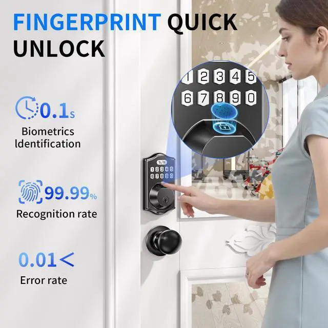 Alt view image 3 of 6 - Smart Front Door Lock Set: Keyless Entry Fingerprint Keypad & Deadbolt with App Control/Password/Digital/Key/Auto-Lock & Easy Self-Install for Family Elderly Home Security