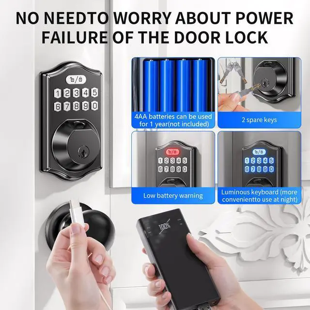 Alt view image 5 of 6 - Smart Front Door Lock Set: Keyless Entry Fingerprint Keypad & Deadbolt with App Control/Password/Digital/Key/Auto-Lock & Easy Self-Install for Family Elderly Home Security