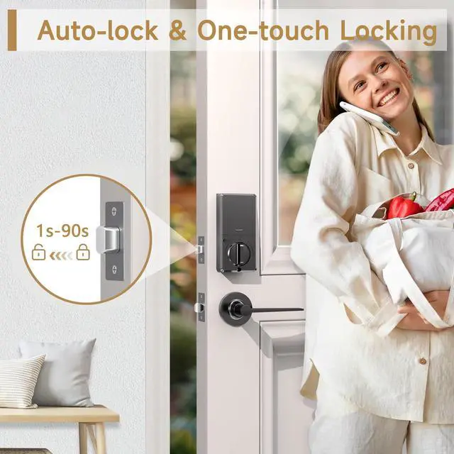 Alt view image 4 of 6 - Smart Front Door Lock Set: Keyless Entry Fingerprint Keypad & Deadbolt with App Control/Password/Digital/Key/Auto-Lock & Easy Self-Install for Family Elderly Home Security