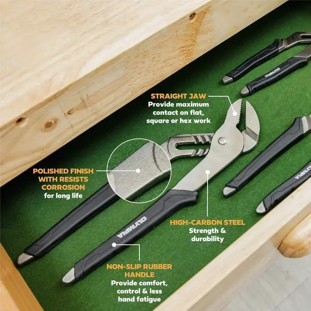 Alt view image 3 of 7 - 10-Inch Tongue and Groove Pliers, Straight Jaw Pliers with Cushion grip, 6 Jaw positions, 2.1" Jaw Capacity