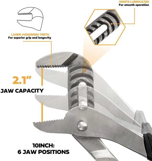 Alt view image 4 of 7 - 10-Inch Tongue and Groove Pliers, Straight Jaw Pliers with Cushion grip, 6 Jaw positions, 2.1" Jaw Capacity
