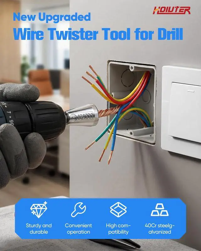 Alt view image 2 of 7 - Wire Twister Tool for Drill, 2026 Upgrades Wire Nut Twister for Drill Profession Electricians Tool, 6MM Hex Shank Cable Wire Twisting Tool Wire Twister Wire Connector for 9-22 AWG (2pcs)