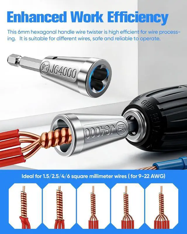 Alt view image 3 of 7 - Wire Twister Tool for Drill, 2026 Upgrades Wire Nut Twister for Drill Profession Electricians Tool, 6MM Hex Shank Cable Wire Twisting Tool Wire Twister Wire Connector for 9-22 AWG (2pcs)