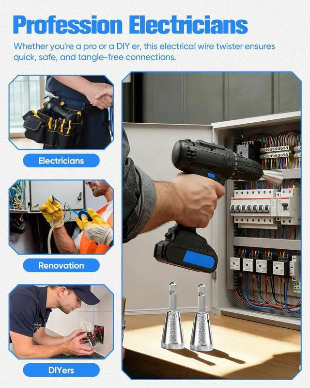 Alt view image 5 of 7 - Wire Twister Tool for Drill, 2026 Upgrades Wire Nut Twister for Drill Profession Electricians Tool, 6MM Hex Shank Cable Wire Twisting Tool Wire Twister Wire Connector for 9-22 AWG (2pcs)