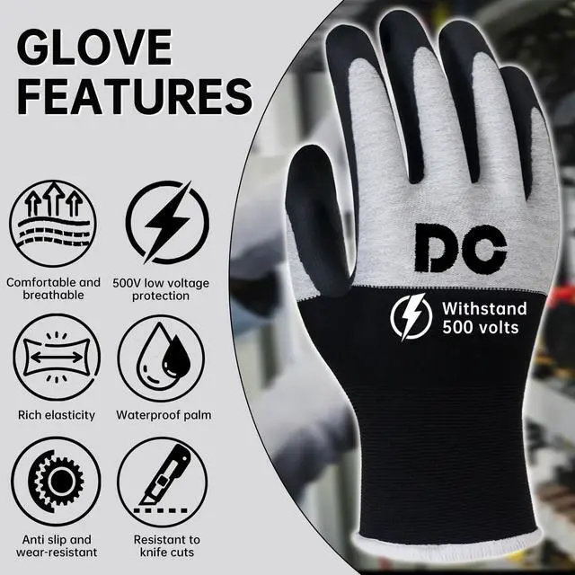 Alt view image 4 of 7 - Insulated Electrician Gloves 500V Touch-Screen Voltage/Flame Retardant Work Gloves, Electrical Rubber Non-slip Texture Design for Electricians Prevent Shock (Large)