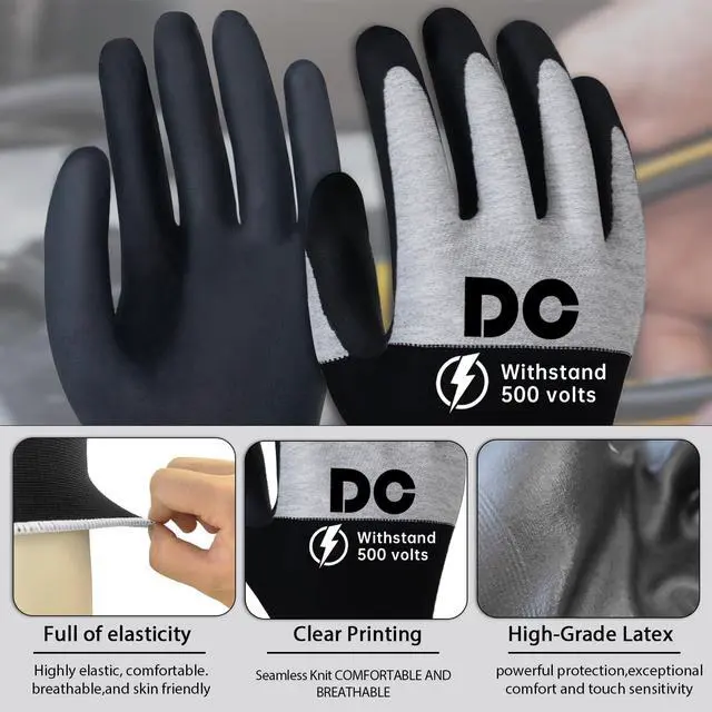 Alt view image 5 of 7 - Insulated Electrician Gloves 500V Touch-Screen Voltage/Flame Retardant Work Gloves, Electrical Rubber Non-slip Texture Design for Electricians Prevent Shock (Large)
