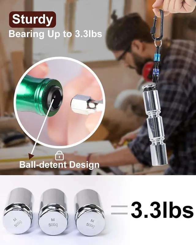 Alt view image 3 of 7 - Push to Unlock,6pcs 1/4 inch Hex Shank Aluminum Alloy Screwdriver Bit Holder Light-Weight Quick-Change Extension Bar Keychain Drill Screw Adapter Portable,Black Carabiner,Tool Gifts for Men