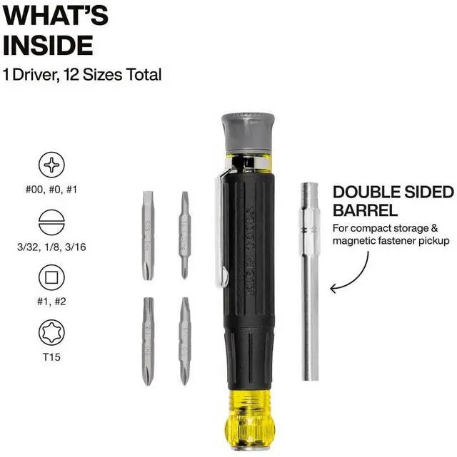 Alt view image 2 of 5 - 32600P Mini Precision Screwdriver with Pocket Clip, 13-in-1 Magnetic All-Purpose Driver with Nut Drivers, Phillips, Slotted, and TORX Tips