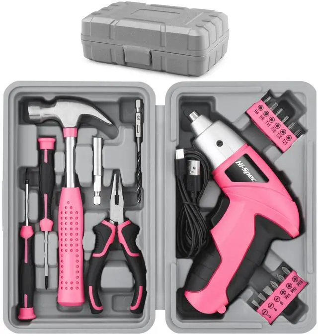 Main image of Cordless Electric Screwdriver, Power Screw Driver Set with Pink Compact Tool Kit for Small Repair and Maintenance- Ideal Housewarming Gift,19 Piece