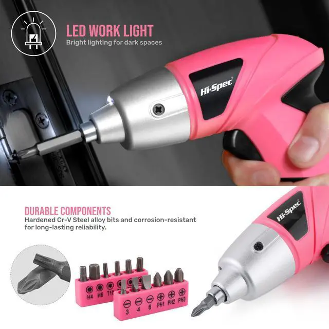 Alt view image 4 of 7 - Cordless Electric Screwdriver, Power Screw Driver Set with Pink Compact Tool Kit for Small Repair and Maintenance- Ideal Housewarming Gift,19 Piece