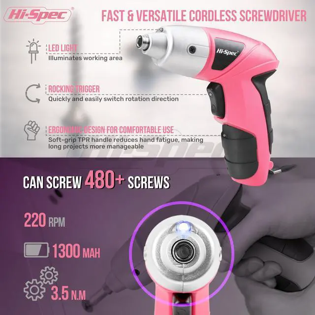 Alt view image 3 of 7 - Cordless Electric Screwdriver, Power Screw Driver Set with Pink Compact Tool Kit for Small Repair and Maintenance- Ideal Housewarming Gift,19 Piece