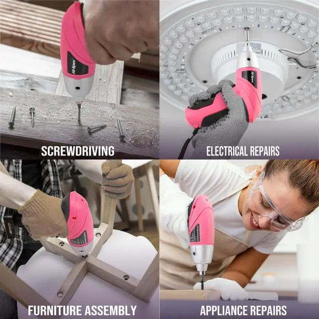 Alt view image 6 of 7 - Cordless Electric Screwdriver, Power Screw Driver Set with Pink Compact Tool Kit for Small Repair and Maintenance- Ideal Housewarming Gift,19 Piece