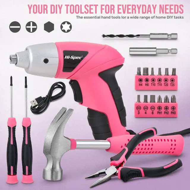 Alt view image 2 of 7 - Cordless Electric Screwdriver, Power Screw Driver Set with Pink Compact Tool Kit for Small Repair and Maintenance- Ideal Housewarming Gift,19 Piece