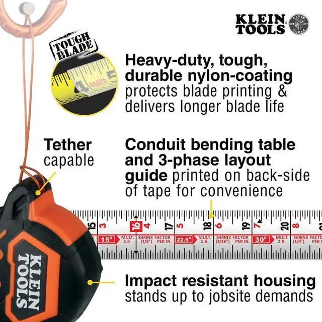 Alt view image 3 of 7 - 9225 Tape Measure, Heavy-Duty Measuring Tape with 25-Foot Double-Hook Double-Sided Nylon Reinforced Blade, with Metal Belt Clip