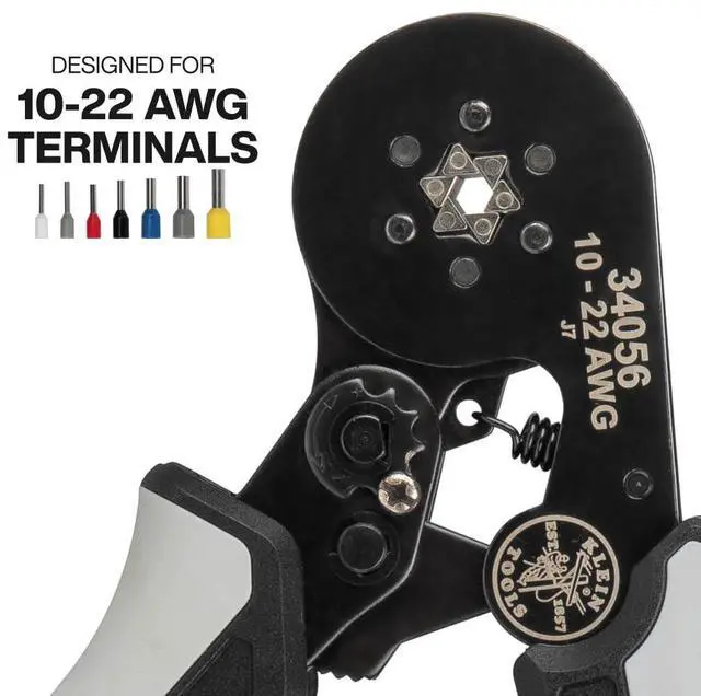 Alt view image 2 of 5 - 34056 Ferrule Crimping Tool, Hex Crimper Pliers for 10 to 22 AWG Wire Terminals, Built-In Adjustable Ratchet, for Electrical Work