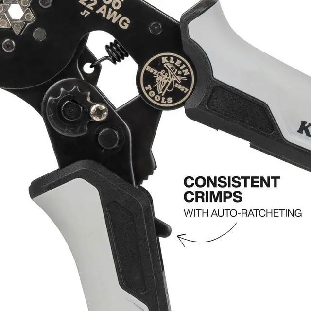 Alt view image 5 of 5 - 34056 Ferrule Crimping Tool, Hex Crimper Pliers for 10 to 22 AWG Wire Terminals, Built-In Adjustable Ratchet, for Electrical Work