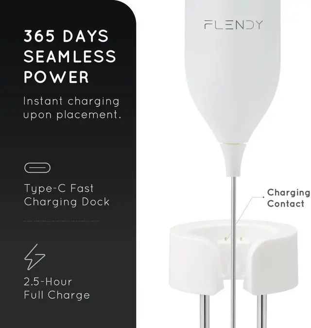 Alt view image 5 of 6 - Rechargeable Milk Frother Handheld, Coffee Frother Handheld with USB-C Charging Stand, Electric Drink Mixer Handheld, Mini Electric Whisk Frother for Coffee, Matcha, etc