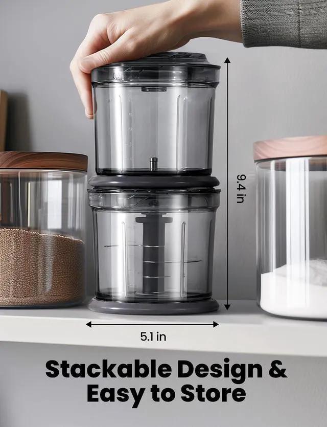 Alt view image 6 of 7 - Food Processor 4 Cup, Electric Food Chopper, Small but PowerfulMeat Grinder with 2 Bowls, 2 Speed & 4 Blades for Vegetable, Meat, Nuts, Functions for Chopping, Dicing, Mixing and Puree