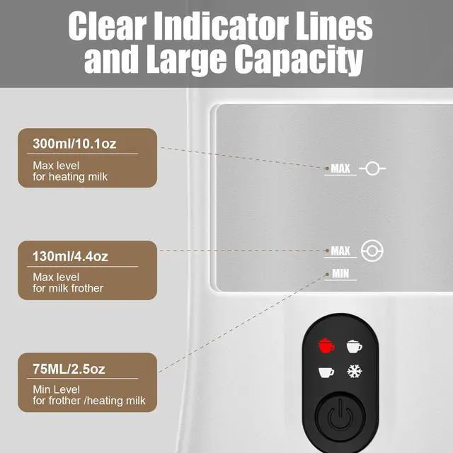 Alt view image 5 of 7 - Milk Frother, 4-in-1 Milk Frother and Steamer, 10.1oz/300ml Automatic Hot and Cold Foam Maker and Milk Warmer, Electric Milk Frother for Coffee, Latte, Cappuccino, Matcha(White)