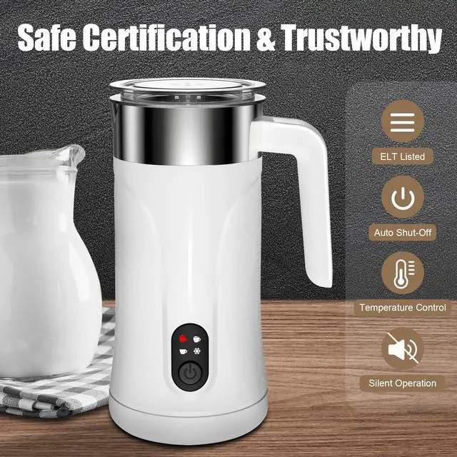 Alt view image 6 of 7 - Milk Frother, 4-in-1 Milk Frother and Steamer, 10.1oz/300ml Automatic Hot and Cold Foam Maker and Milk Warmer, Electric Milk Frother for Coffee, Latte, Cappuccino, Matcha(White)