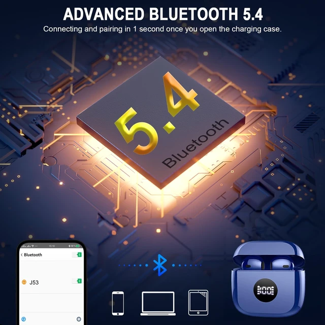 Alt view image 2 of 7 - Wireless Earbuds, Bluetooth 5.4 Headphones HiFi Stereo, in Ear Earphones with LED Display 4 ENC Noise Cancelling Mics, Playback Ear Buds with Mini Case, IP7 Waterproof Headset