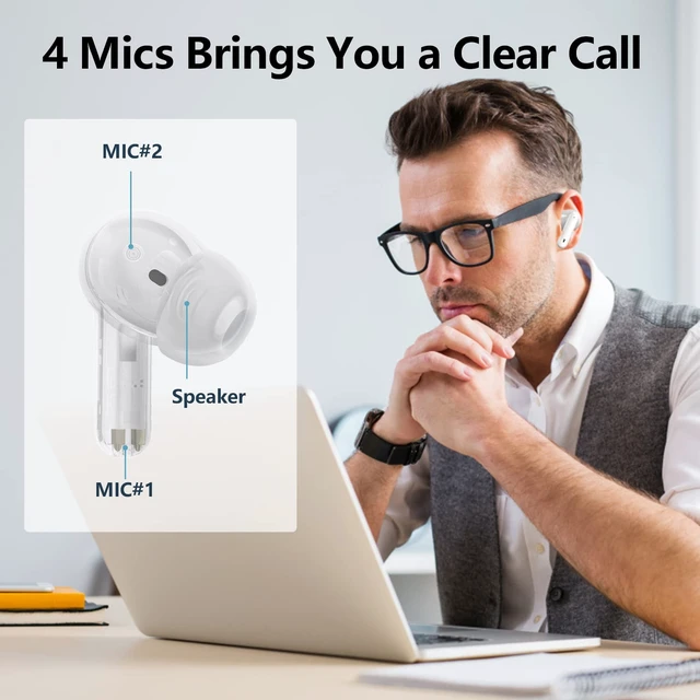 Alt view image 2 of 7 - XIAOWTEK A40 Pro Wireless Earbuds, 50Hrs Playtime Bluetooth Earbuds Built in Noise Cancellation Mic with Charging Case, Bluetooth Headphones with Stereo Sound, IPX7 Waterproof Ear Buds for Phone