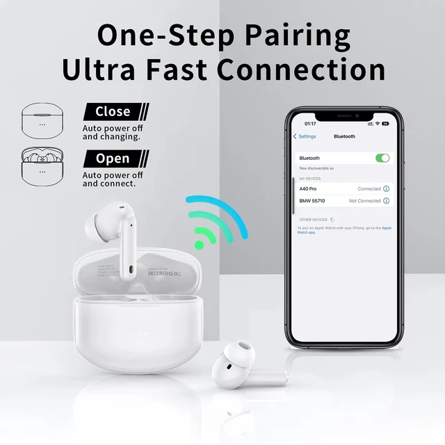 Alt view image 5 of 7 - XIAOWTEK A40 Pro Wireless Earbuds, 50Hrs Playtime Bluetooth Earbuds Built in Noise Cancellation Mic with Charging Case, Bluetooth Headphones with Stereo Sound, IPX7 Waterproof Ear Buds for Phone