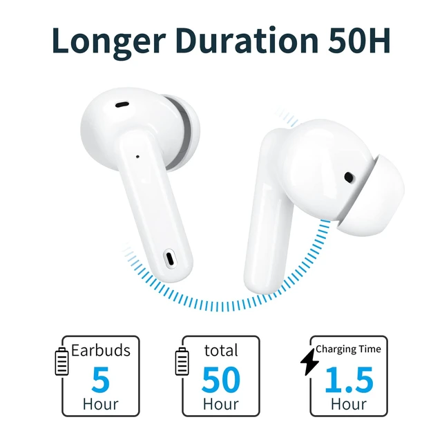 Alt view image 6 of 7 - XIAOWTEK A40 Pro Wireless Earbuds, 50Hrs Playtime Bluetooth Earbuds Built in Noise Cancellation Mic with Charging Case, Bluetooth Headphones with Stereo Sound, IPX7 Waterproof Ear Buds for Phone
