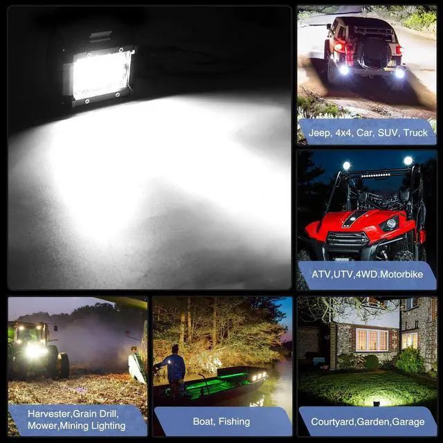 Alt view image 4 of 7 - Led Light Pods 2PC 4Inch 60W Flood Spot Combo Triple Row Driving Lamp Roof Bumper Off Road LED Work Lights Pods for Van Camper Wagon Car Pickup Golf Cart ATV UTV SUV Truck Boat 4x4