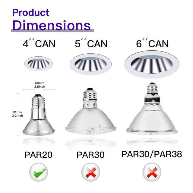 Alt view image 5 of 6 - PAR20 Flood 39W 120V Halogen Light Bulbs 6 Pcs, PAR20 39W ECO Halogen Bulb Warm White 2700K, Dmimable Par20 E26 Halogen Bulb 1755 Lumens Reflector for Track Lighting & Hood Range Light Bulbs
