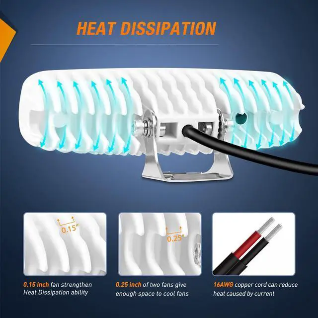 Alt view image 4 of 6 - Marine Led Light Bar 2PCS 18w White 150° Flood Beams Ponton Boat Deck Dock Lights IP67 Waterproof for Night Fishing T-top Stern Yacht Kayak Port Sailboat