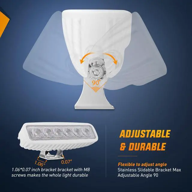 Alt view image 5 of 6 - Marine Led Light Bar 2PCS 18w White 150° Flood Beams Ponton Boat Deck Dock Lights IP67 Waterproof for Night Fishing T-top Stern Yacht Kayak Port Sailboat